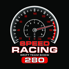 Fototapeta premium speedometer and fuel gauge illustration, tee shirt graphics, vector racing sport typography