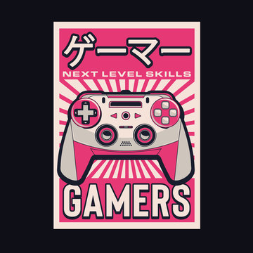 video game design, joystick illustration, tee shirt graphics, gamers typography