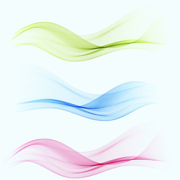 Set of abstract color wave smoke transparent blue,pink, green wavy design