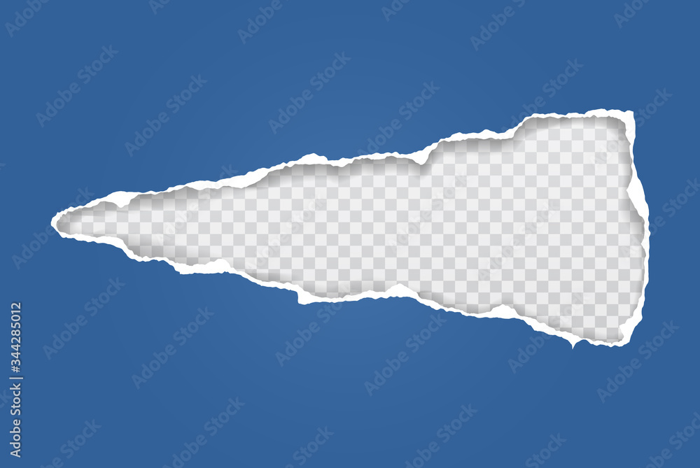 Poster torn of blue and horizontal paper holes with soft shadow, frames for text are on white squared backg