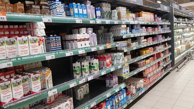 Milk for sale in a supermarket