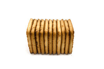 square cookies isolated on white background. A stack of cookies.