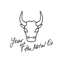 Ox icon. Symbol of the chinese year. Hand drawn sign of the 2021 year. Bull logo