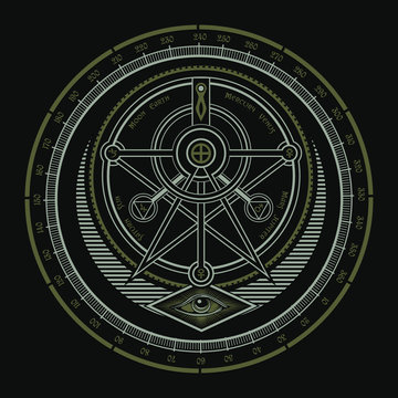 vector illustration of a compass, esoteric typography, tee shirt graphics