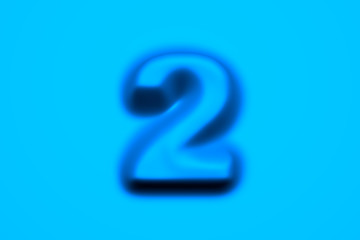 Blue soft wax or plastic alphabet - number 2 isolated on light blue background, 3D illustration of symbols