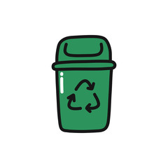 recycling garbage bin doodle icon, vector illustration