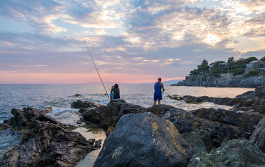 Fishermans in twilight