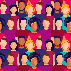 Seamless pattern. People of different nationalities. Background with young people. 
