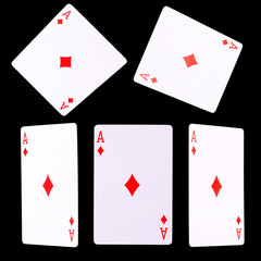 Playing cards for poker game on black background with clipping path.