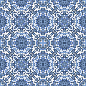 Trendy bright color seamless pattern in blue for decoration, paper wallpaper, tiles, textiles, neckerchief, pillows. Home decor, interior design, cloth design.