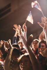 Group of American soccer fans celebrating victory