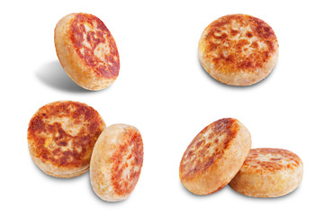 Canned tuna potato patties on a white isolated background