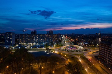 Aerial drone view on Katowice centre and roundabout