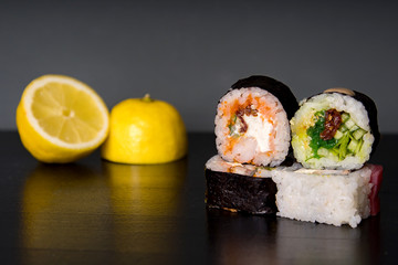 stuffed sushi on a dark background