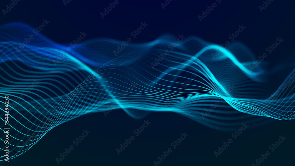 Poster Digital technology background. Abstract background with a dynamic wave. 3d rendering
