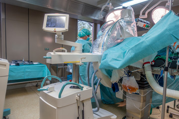 in an operating theatre, a hip prosthesis operation