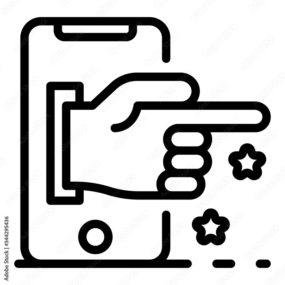 Poster show finger smartphone icon. outline show finger smartphone vector icon for web design isolated on w