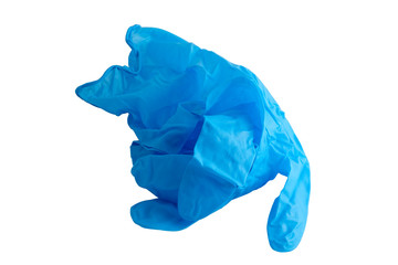 Blue latex glove isolated on white background.
