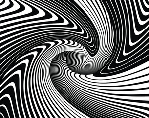  Line art optical art. Psychedelic background. Monochrome background. Optical illusion style. Black dark background. Modern pattern. Abstract graphic texture. Graphic ornament. Vector template