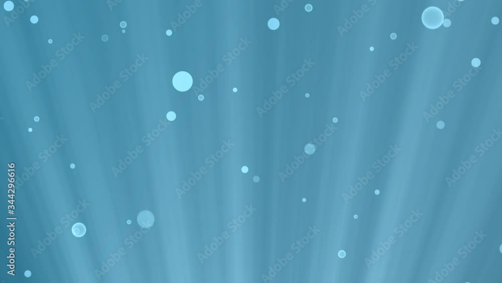 Poster abstract motion bubble particles with light shines in blue animated background. beautiful shiny boke