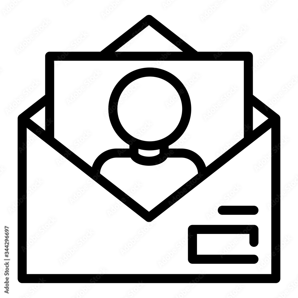 Poster person mail cv icon. outline person mail cv vector icon for web design isolated on white background