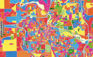 Ann Arbor, Michigan, USA, colorful vector map