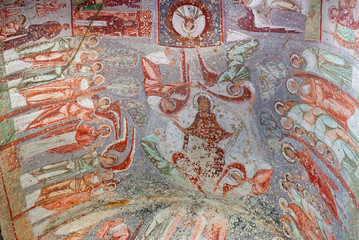 Ancient fresco in the Church of Emperor Nicaphorus Phocas in Cavushin village, Cappadocia, Turkey