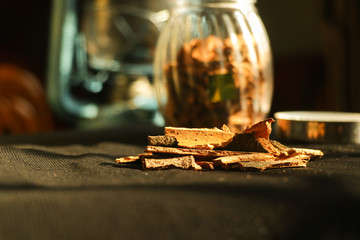 cinnamon spices in a glass jar