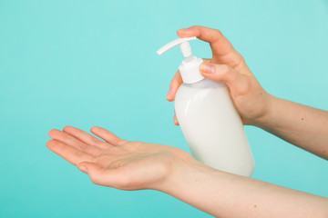 Prevention of coronavirus. Closeup of person washing hands isolated. Cleanliness and body care concept.