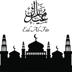Eid Mubarak islamic vector greeting black and white arabic calligraphy
