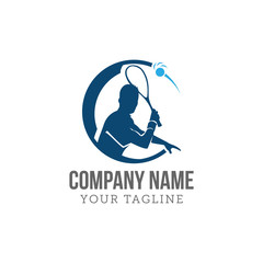 Vector silhouette of a tennis player. Logo template athlete.