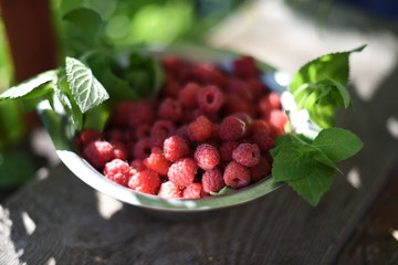 fresh raspberries in a bowl