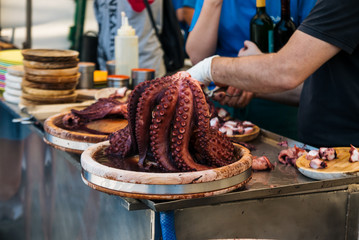 Traditional food of Galicia, Spain. Octopus boiled