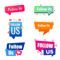 Follow me, follow us labels set for social networks. Vector typographic design.