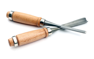 Two chisel of wood for carpentry isolated on a white background