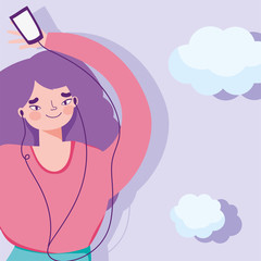 girl enjoying and listening music with headphones