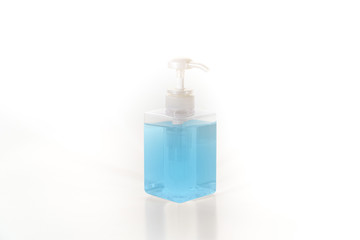 Alcohol based hand sanitizer bottle on white background