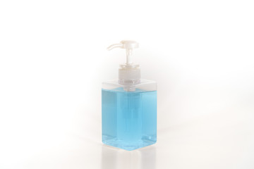 Alcohol based hand sanitizer bottle on white background