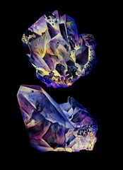 Watercolor magic stones, rock, minerals, crystals, gemstones marble set isolated on black background Vivid set. Bright design elements. Natural realistic texture Hand drown