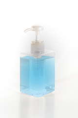 Alcohol based hand sanitizer bottle on white background