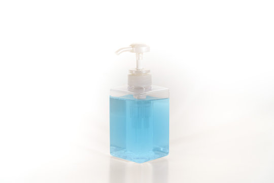 Alcohol based hand sanitizer bottle on white background