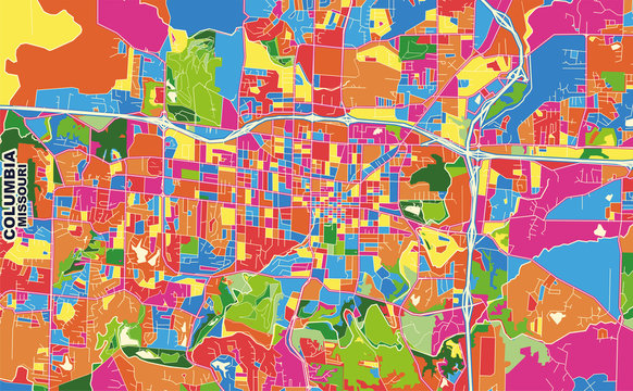 Columbia, Missouri, USA, Colorful Vector Map