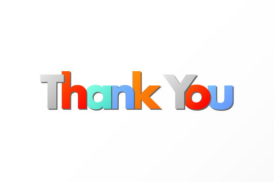 Thank You Card. Colorful Text Lettering with Shadow isolated on White Background. Flat Vector Illustration for Greeting Cards.
