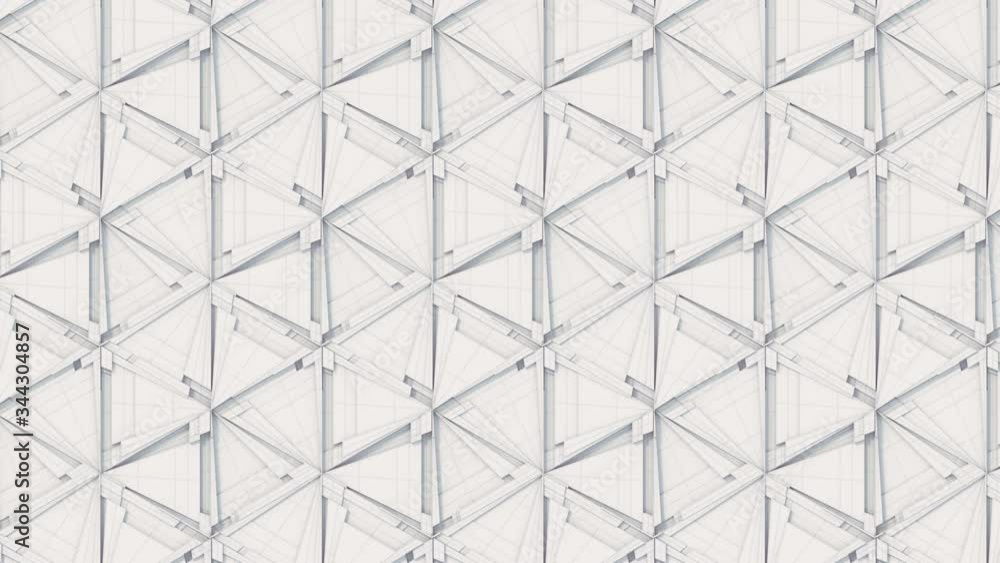 Poster isometric projection of movement white triangle shapes. 3d loop animation. 4k