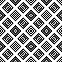 Black squares and rhombuses isolated on white background. Monochrome seamless pattern. Vector graphic illustration. Texture.