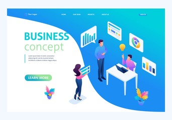 Isometric concept We bring the idea to life, idea creation, implementation. Landing page concepts and web design