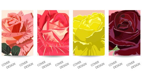 Set of cover template with beautiful roses.Colorful floral background.Close-up.For printing on covers, banners, sales, flyers, booklets, books. Vector. EPS10