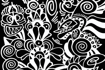 Black and white pattern on white background, abstract design.	