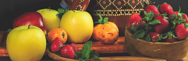 rustic composition with fruits and vegetables