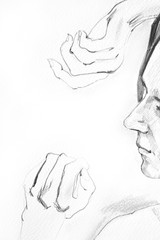 human's figure, pencil drawing illustration, sketch